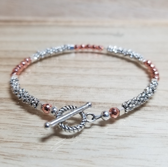 Beaded Two Tone Rose Gold Gemstone Bracelet - Picture 3 of 6